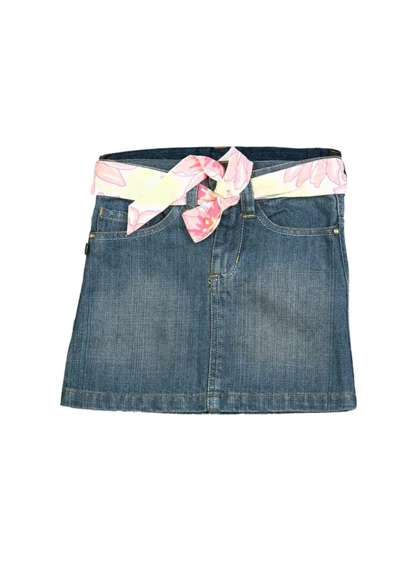 Doodle Girl Denim skirt with belt Blue Skirts
