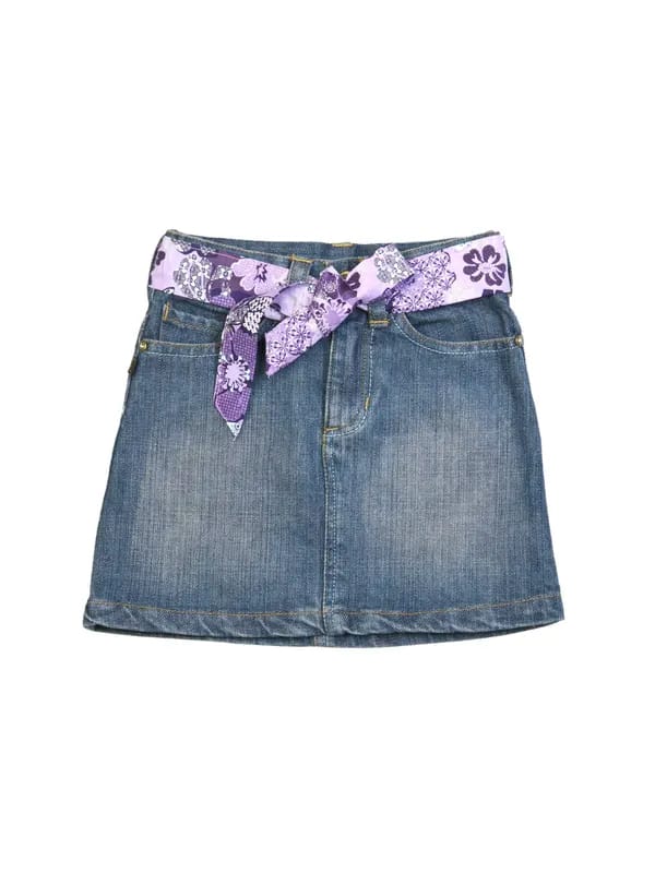 Doodle Girl Denim skirt with belt Blue Skirts