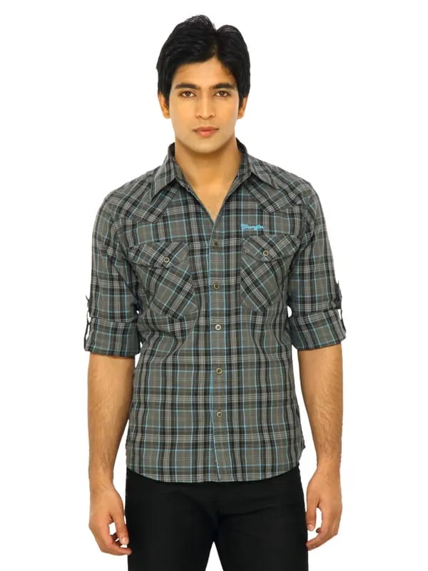 Wrangler Men Manitoba Piping Black Shirts