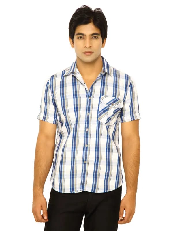 Wrangler Men August Stripe Look Checks Blue Shirts