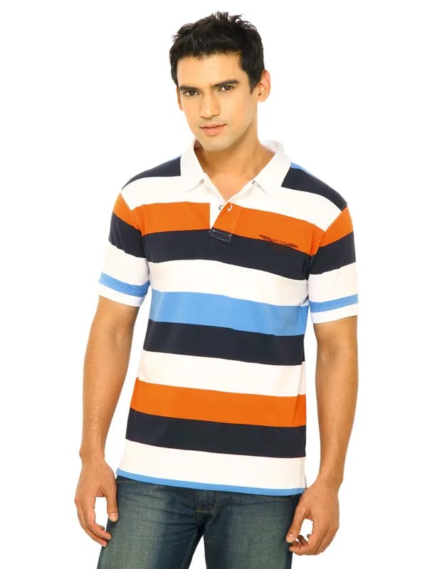 Wrangler Men Rider Striper Polo White T-Shirts