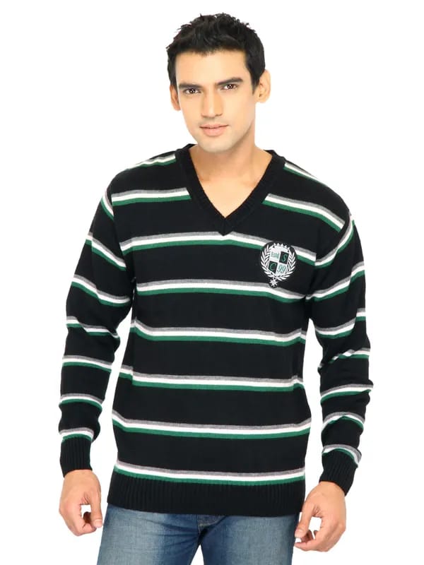 Scullers Men Stripes Black Sweaters