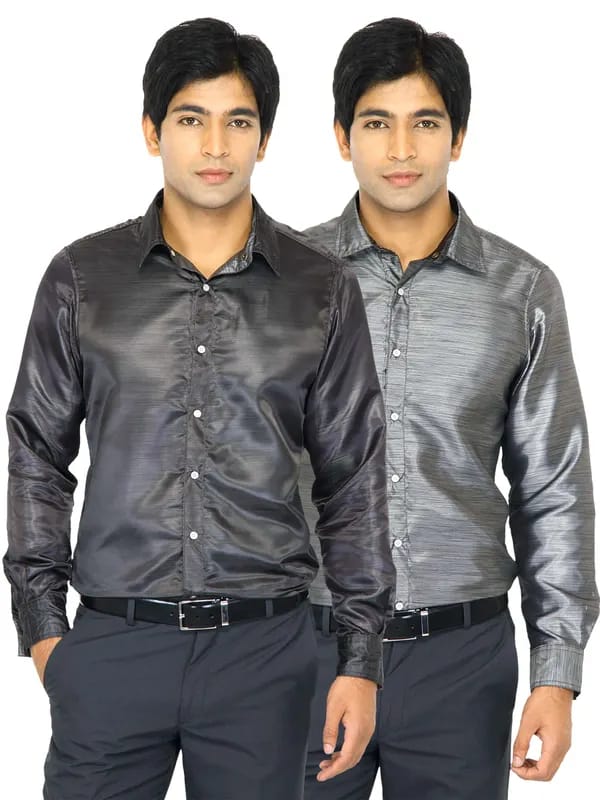 Indigo Nation Men Solid Grey Shirts