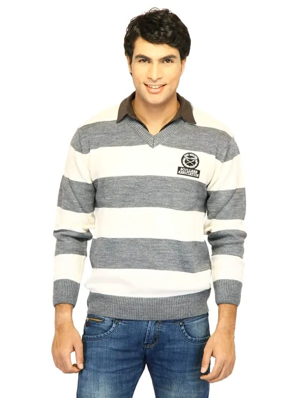 Scullers Men Stripes Grey Sweaters