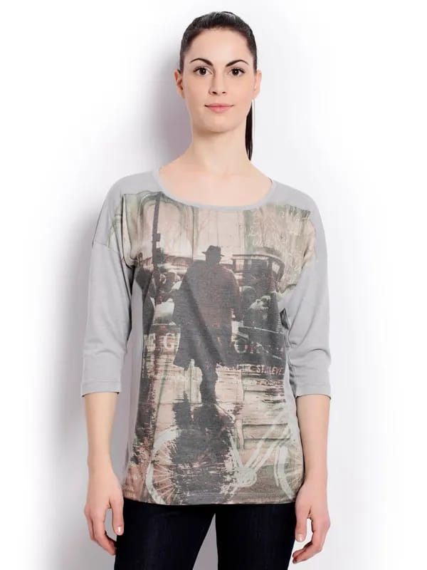 United Colors Of Benetton Women Light Winter Grey T-Shirts