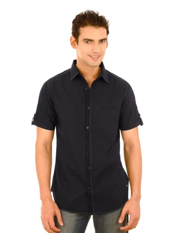 United Colors of Benetton Men Solid Black Shirts