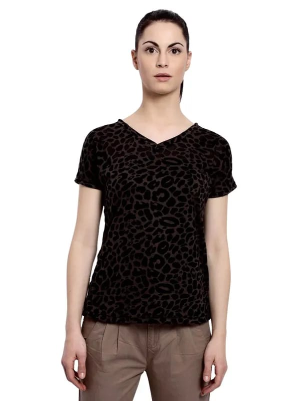 United Colors of Benetton Women Winter Black Animal Print Top