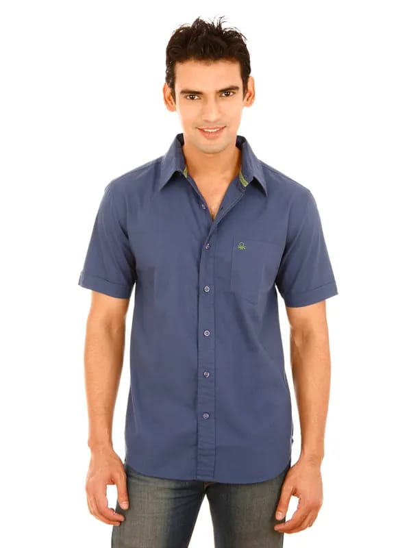 United Colors of Benetton Men Summer Navy Blue Shirt