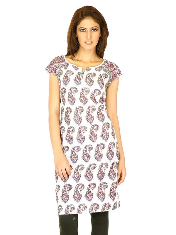 W Women Printed White Kurtas