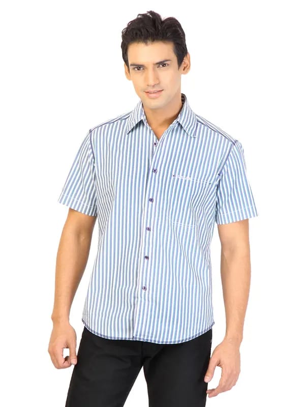 Lee Men Blue & Green Striped Shirt