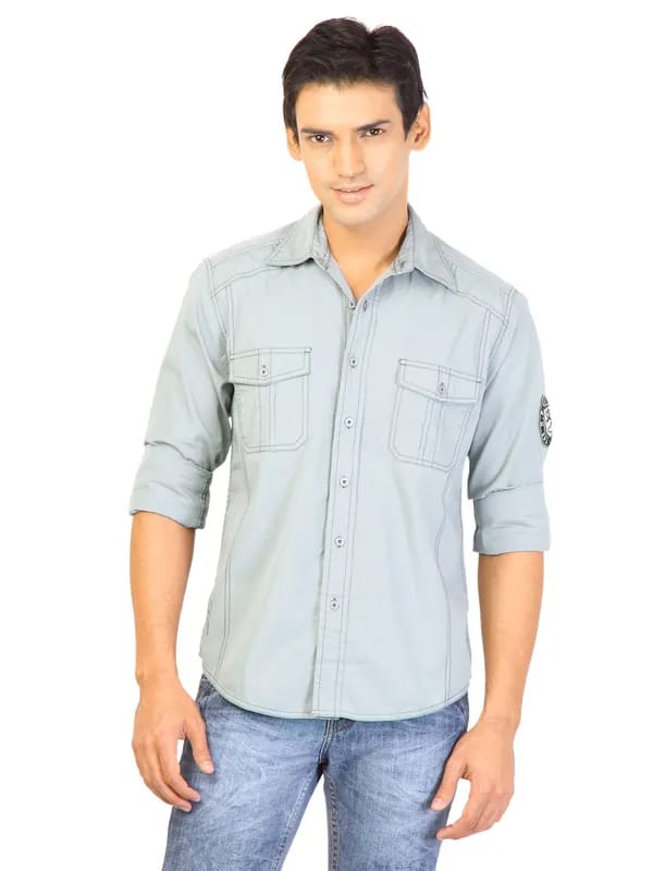 Lee Men Solid Grey Shirts