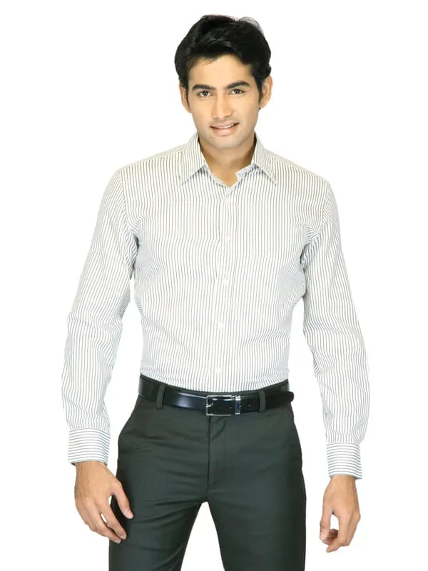 Mark Taylor Men White Striped Shirt