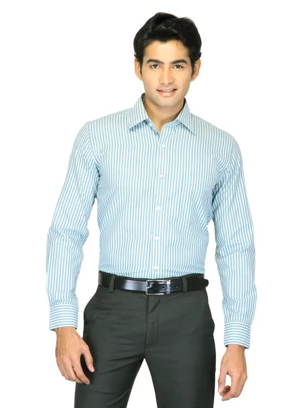 Mark Taylor Men Green Striped Shirt