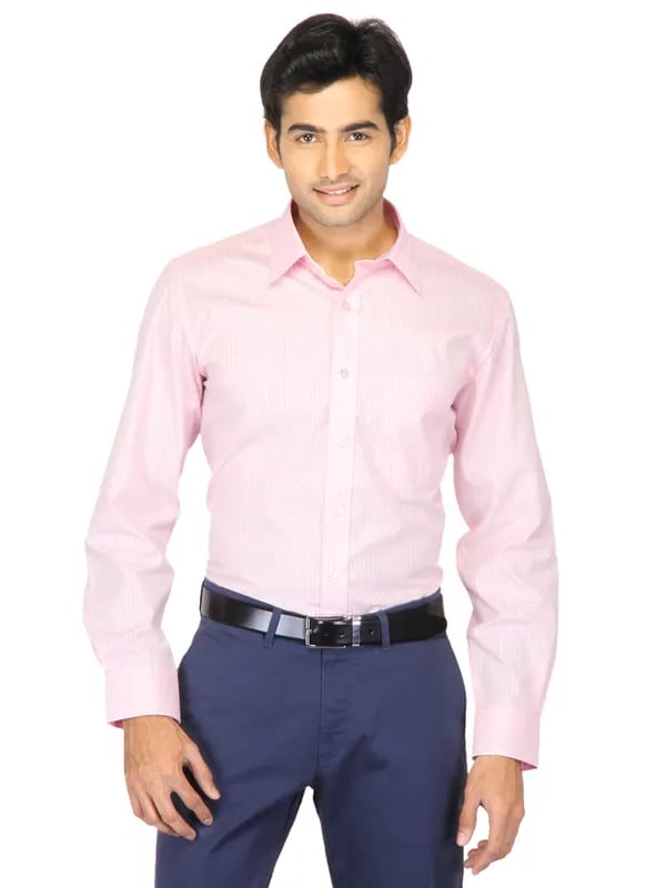 Mark Taylor Men Pink Striped Shirts