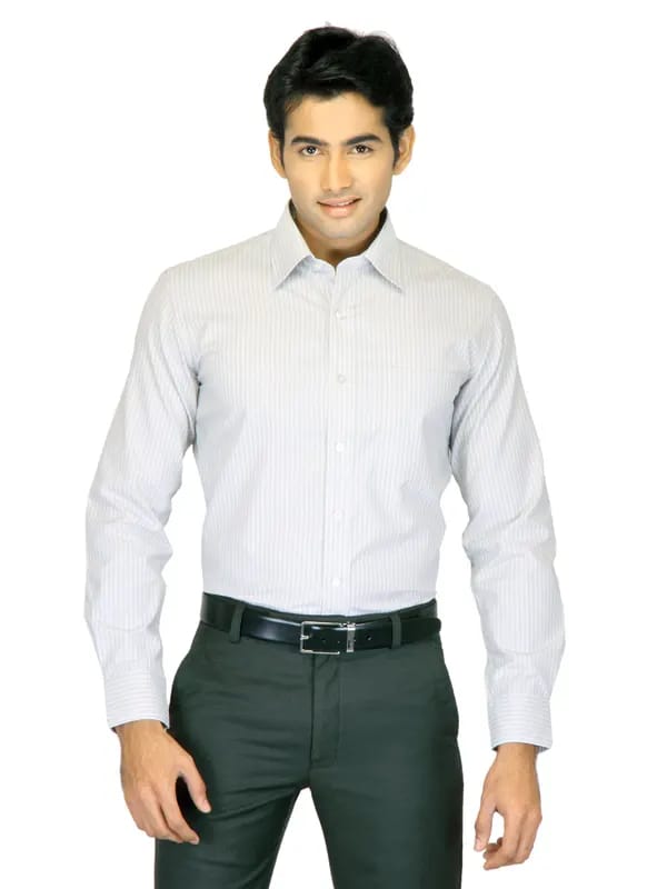 Mark Taylor Men Grey Striped Shirt