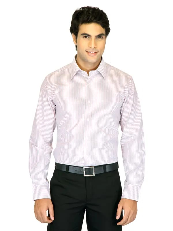 Mark Taylor Men White Striped Shirt