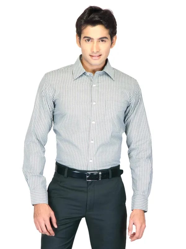 Mark Taylor Men Green Striped Shirt