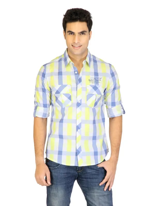 Spykar Men Check Yellow Shirts