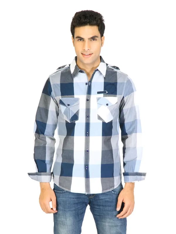 Spykar Men Check Blue Shirts