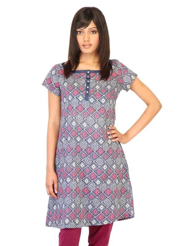 W Women Printed Navy Blue Kurtas
