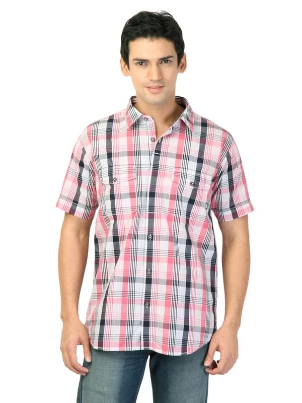 Basics Men Orange Slim Fit Checked Shirt