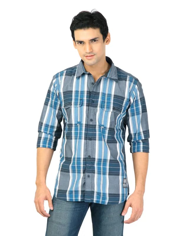Basics Men Blue Slim Fit Checked Shirt