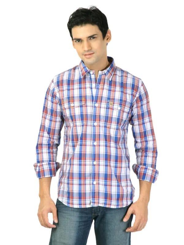 Basics Men Blue Slim Fit Checked Shirt