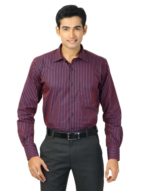 Genesis Men Striped Pink & Navy Shirt