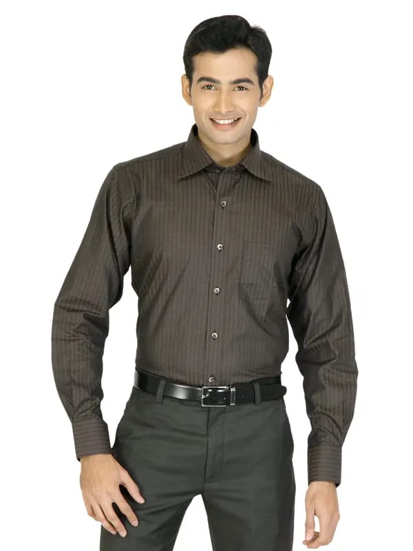 Genesis Men Brown Striped Shirt