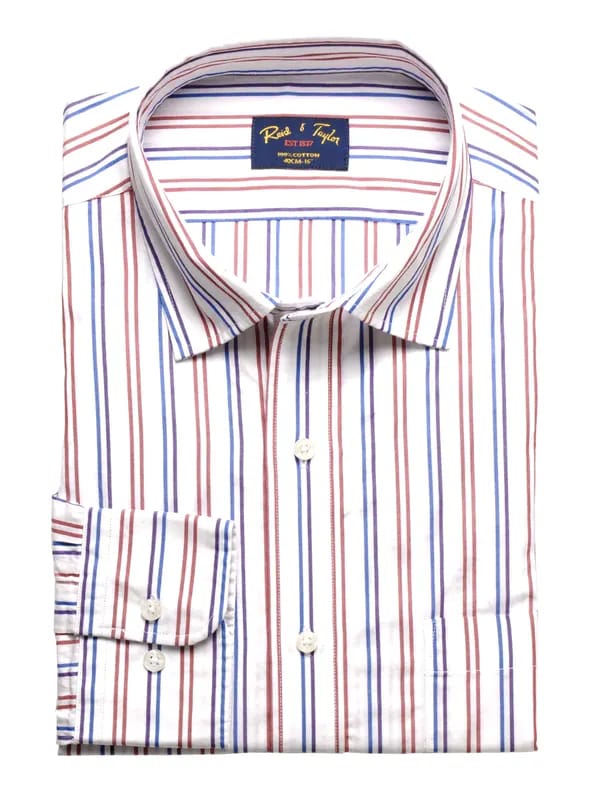 Reid & Taylor Men Stripes White Shirts