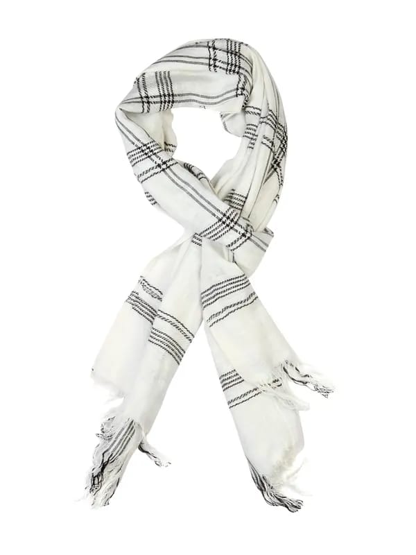 Basics Men Cream-Coloured Checked Stoles