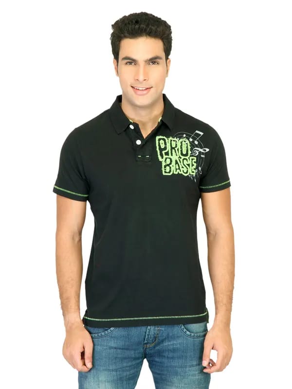 Probase Men Solid Black Polo T-shirts