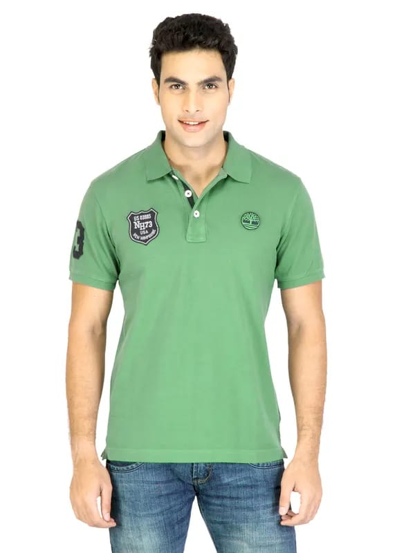 Timberland Men Solid Green Plo T-Shirts