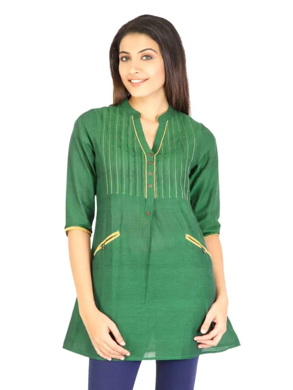 Mother Earth Women Plain Mangalgiri Green Tunics