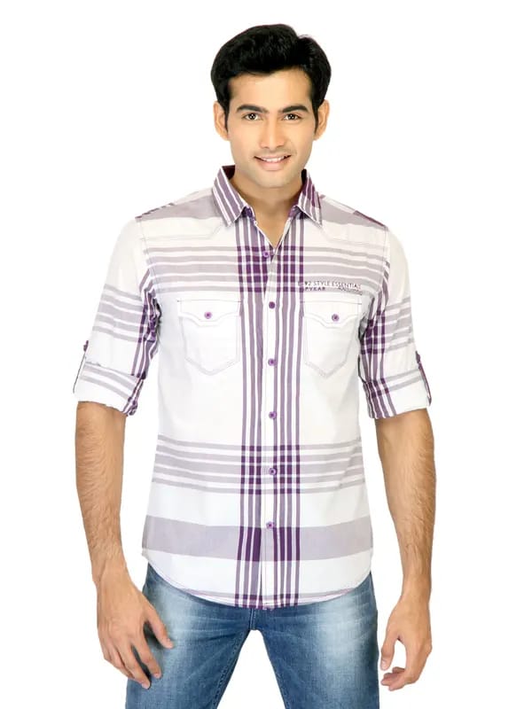 Spykar Men Check White Shirts