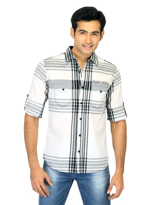 Spykar Men Check White Shirts
