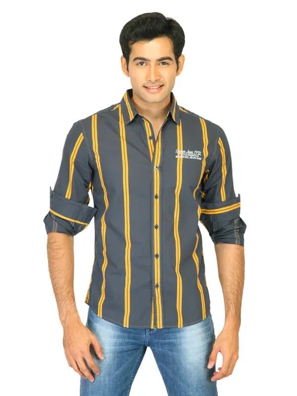 Spykar Men Bold Stripes Grey Shirts