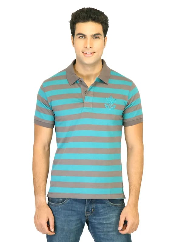 Classic Polo Men Classic Stripes Turquoise Blue Tshirts