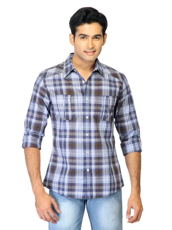 United Colors of Benetton Men Check Blue Shirts