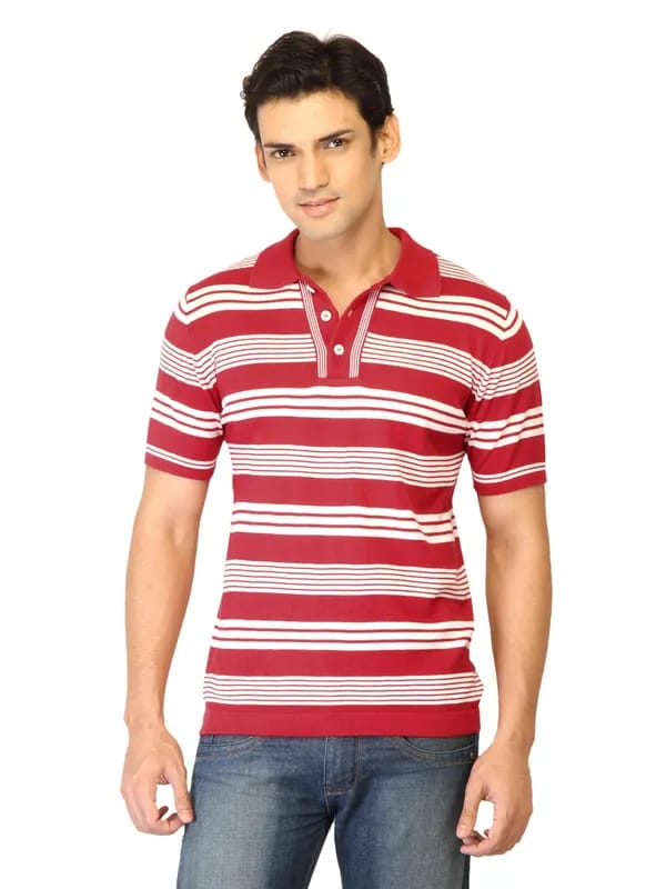 United Colors of Benetton Men Stripes Red Polo T-shirts