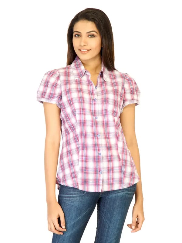 United Colors of Benetton Women Check Pink Shirts
