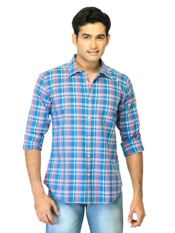 United Colors of Benetton Men Check Blue Shirts