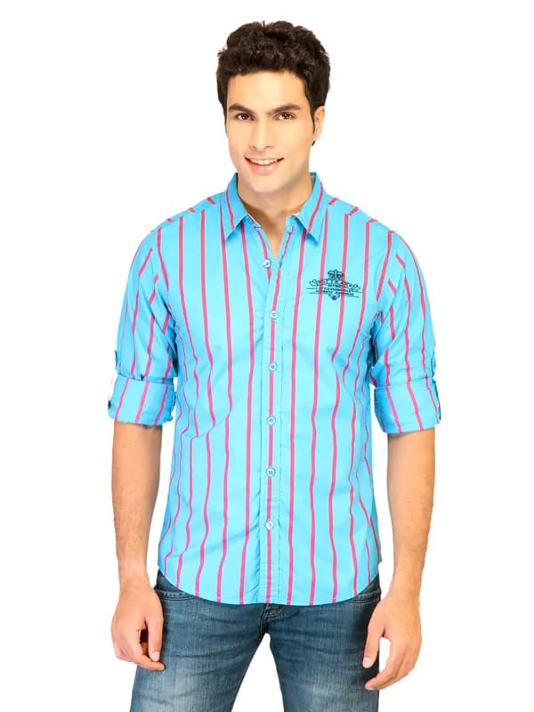 Spykar Men Stripes Blue Shirts