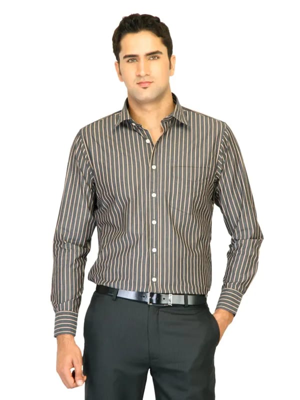 Belmonte Men Stripes Grey Shirts