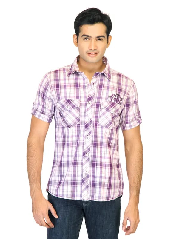 Belmonte Men Check Purple Shirts