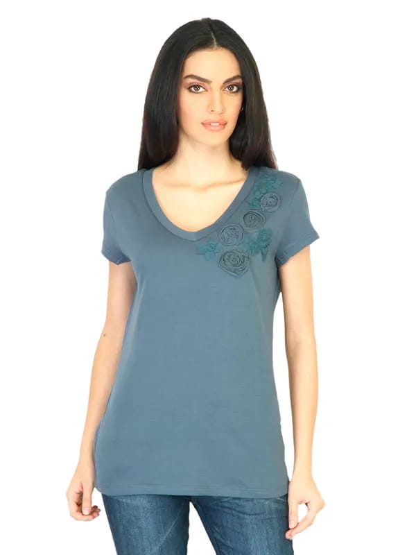 United Colors of Benetton Women Solid Blue Tops