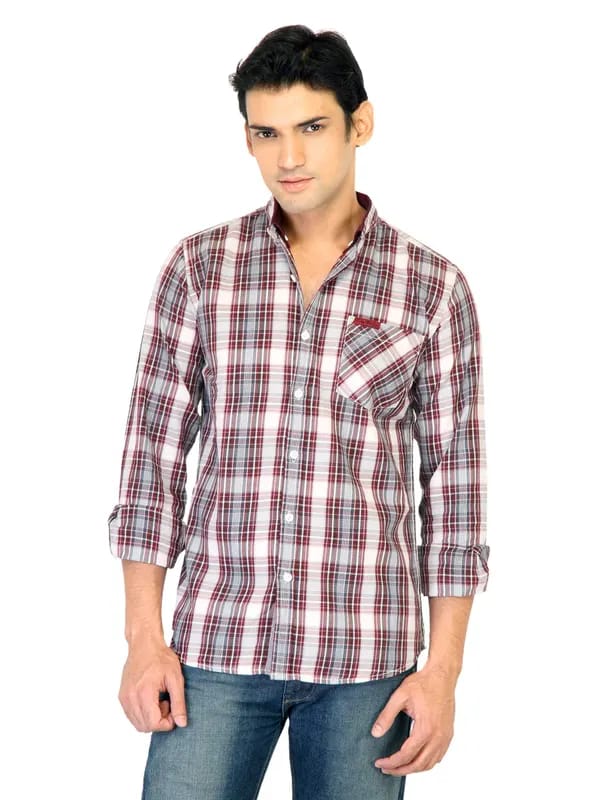 Flying Machine Men Check Maroon Shirts