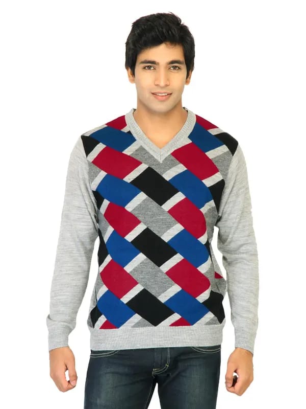 Flying Machine Men Checks Grey Sweaters