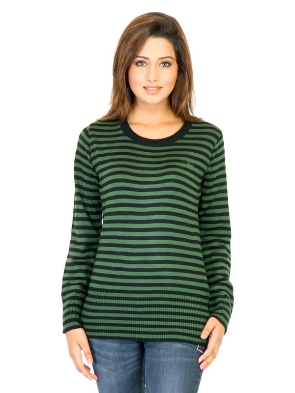Flying Machine Women Stripes Green Sweaters