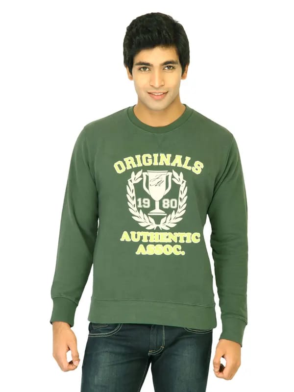 Flying Machine Men Printed Green Sweatshirts